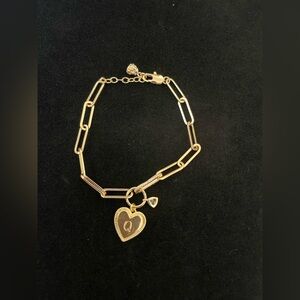Fashion Jewelry- Gold Heart Charm Bracelet with Initial Q